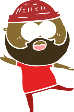 Düz renkli çizgi film sakallı adam bir insan tarafından çizilmiş.