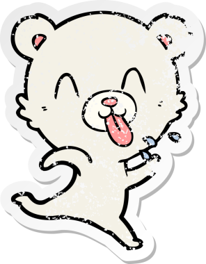 Bir insan tarafından çizilmiş dilden çıkmış kaba bir kutup ayısının sıkıntılı çıkartması.