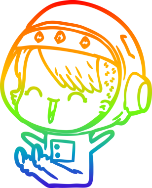 Gökkuşağı gradyan çizimi mutlu bir uzay kızının çizimi bir insan tarafından çizilmiş