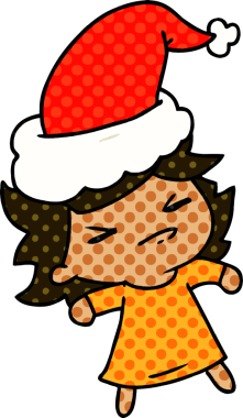 Bir insan tarafından çizilmiş Kawai kızının el çizimi Noel karikatürü.