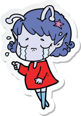 Bir insan tarafından çizilmiş ağlayan uzaylı bir kızın çıkartması.