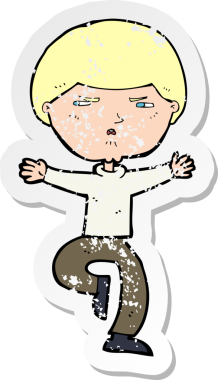 Bir insan tarafından çizilmiş kızgın bir çizgi filmin gerilimli çıkartması.