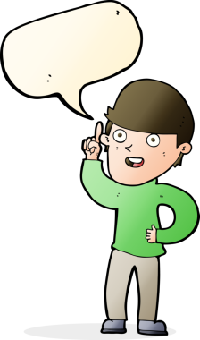 Bir insan tarafından çizilmiş konuşma baloncuğu fikri olan çizgi film çocuğu.