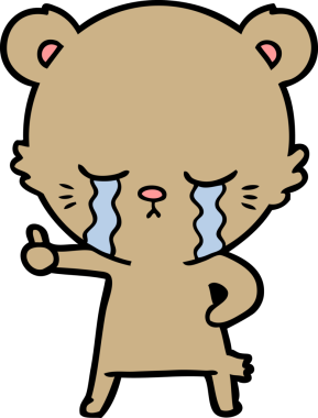 Ağlayan çizgi film ayısı bir insan tarafından çizilmiş baş parmağını kaldırıyor.