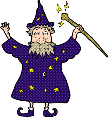 bir insan tarafından çizilmiş çizgi film sihirbazı