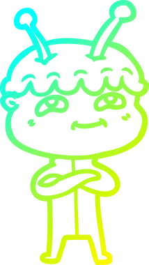 Bir insan tarafından çizilmiş dost canlısı bir uzay adamının soğuk çizgi çizimi.