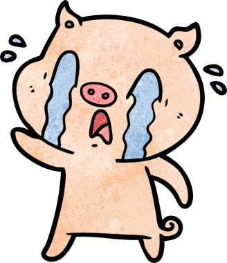 Bir insan tarafından çizilmiş ağlayan domuz çizgi filmi.