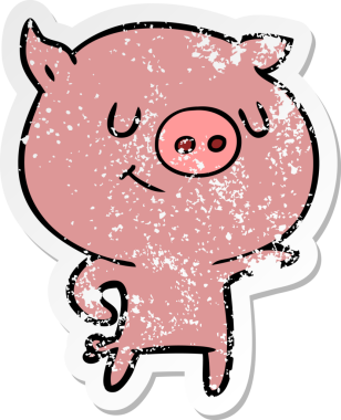 Bir insan tarafından çizilmiş mutlu çizgi film domuzunun sıkıntılı çıkartması.