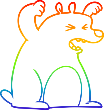 Gökkuşağı gradyan çizgi çizimi bir insan tarafından çizilmiş kükreyen bir ayı