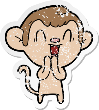 Bir insan tarafından çizilmiş gülen maymunun sıkıntılı çıkartması.