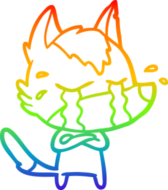 Gökkuşağı gradyan çizgi çizimi bir insan tarafından çizilmiş ağlayan bir kurt.