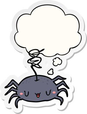 Düşünce baloncuklu çizgi film örümceği insan tarafından çizilmiş bir çıkartma.