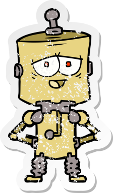 Bir insan tarafından çizilmiş karikatür robotunun sıkıntılı çıkartması.