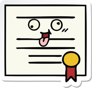 Bir insan tarafından çizilmiş şirin bir karikatür mezuniyet diplomasının çıkartması.