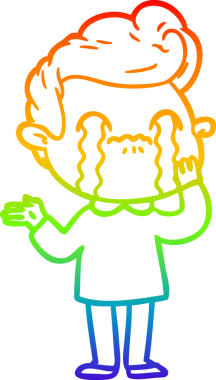 Gökkuşağı gradyan çizimi bir insan tarafından çizilmiş ağlayan bir karikatür adamı çiziyor.