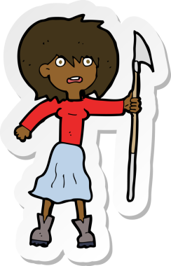 Bir insan tarafından çizilmiş zıpkınlı bir karikatür kadının çıkartması.