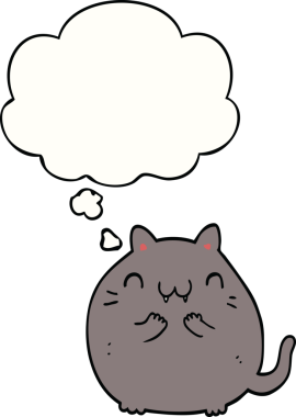 Bir insan tarafından çizilmiş düşünce balonlu mutlu çizgi film kedisi.