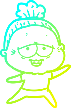 Bir insan tarafından çizilmiş, mutlu, yaşlı bir kadının çizdiği soğuk çizgi.