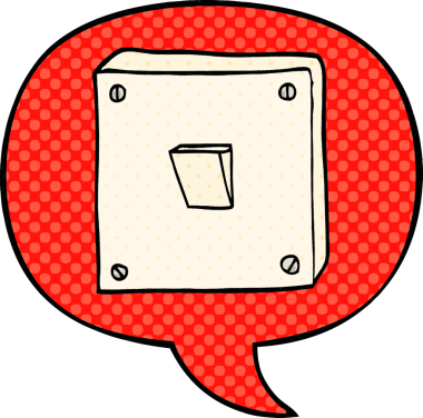 bir insan tarafından çizilmiş çizgi roman tarzında konuşma baloncuğu olan çizgi film ışığı anahtarı