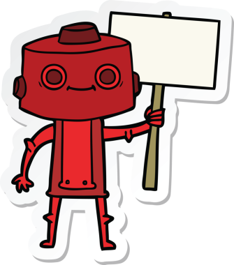 Bir insan tarafından çizilmiş robot karikatür çıkartması.