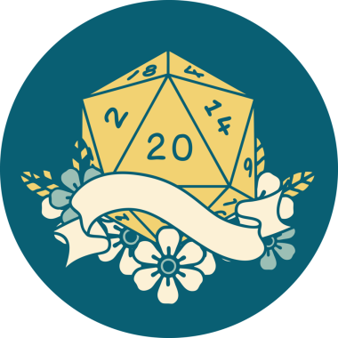 Retro Dövme Biçimi Doğal 20 D20 zar bir insan tarafından çizildi