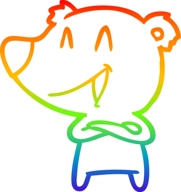 Gülen ayının çizdiği gökkuşağı gradyan çizgisi çapraz kollu bir insan tarafından çizilmiş.