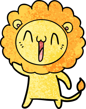 Bir insan tarafından çizilmiş mutlu çizgi film aslanı.