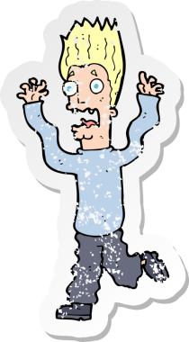 Bir insanın çizdiği korku dolu bir karikatürün gerilimli çıkartması.