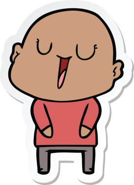 Bir insan tarafından çizilmiş mutlu, kel bir adamın çıkartması.