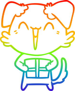 Gökkuşağı gradyan çizgisi mutlu küçük bir çizgi köpek çizimi bir insan tarafından çizilmiş