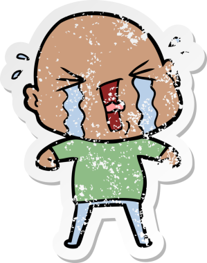 Bir insan tarafından çizilmiş ağlayan kel bir adamın sıkıntılı çıkartması.