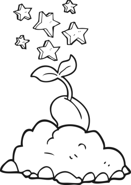 Bir insan tarafından çizilmiş siyah-beyaz filizlenen tohum.