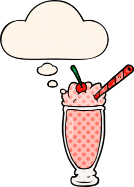 Çizgi roman tarzında bir insan tarafından çizilmiş düşünce balonlu karikatür milkshake 'i