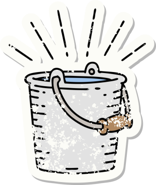 Bir insan tarafından çizilmiş eski dövme stili bir kova su.