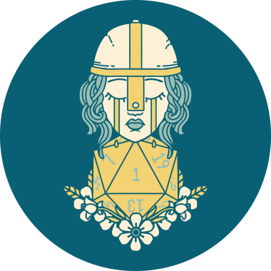 Ağlayan insan dövüşçüsü ikonu. Bir insan tarafından çizilmiş doğal bir D20 rulosu.