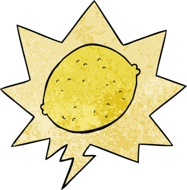 Konuşma baloncuğu olan limon çizgi filmi insan tarafından çizilmiş.