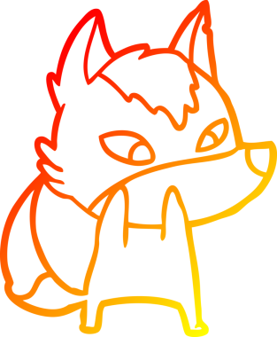 Bir insan tarafından çizilmiş utangaç bir kurdun sıcak çizgi çizgisi.