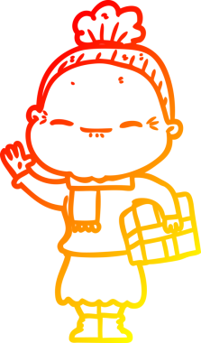 Bir insan tarafından çizilmiş barışçıl, yaşlı bir kadının sıcak çizgi çizimi.