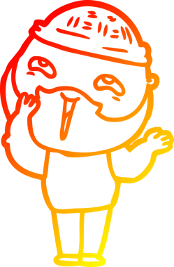 Bir insan tarafından çizilmiş mutlu sakallı bir adamın çizgi çizimi.