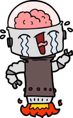 Bir insan tarafından çizilmiş ağlayan robot çizgi film.