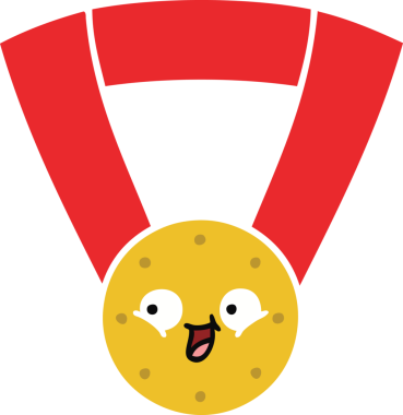 Bir insan tarafından çizilmiş altın madalyanın düz renkli retro karikatürü