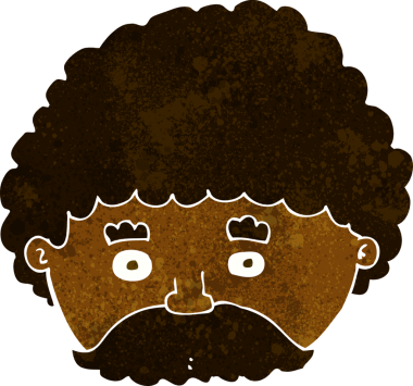 Bir insan tarafından çizilmiş bıyıklı bir çizgi film adamı.