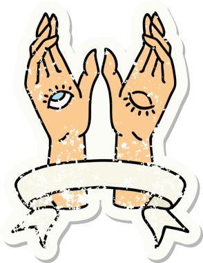 Bir insan tarafından çizilmiş mistik el sancağıyla eski bir etiket.