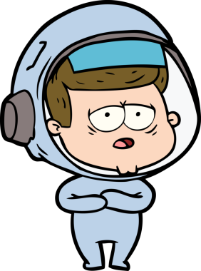 Bir insan tarafından çizilmiş yorgun astronot çizgi filmi.