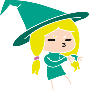 Bir insan tarafından çizilmiş sevimli bir cadı kawaii kızı çizimi.