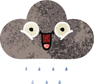 Bir insan tarafından çizilmiş fırtına yağmuru bulutunun retro çizim tarzı karikatürü