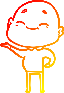 Bir insan tarafından çizilmiş mutlu, kel bir adamın sıcak çizgi çizimi.