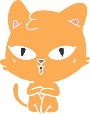 Bir insan tarafından çizilmiş düz renkli çizgi film kedisi