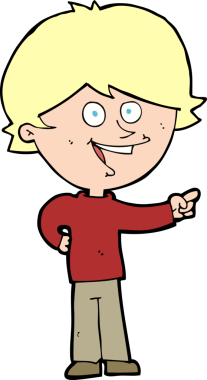 Çizgi filmci çocuk bir insan tarafından çizilmiş ve gülüyor.