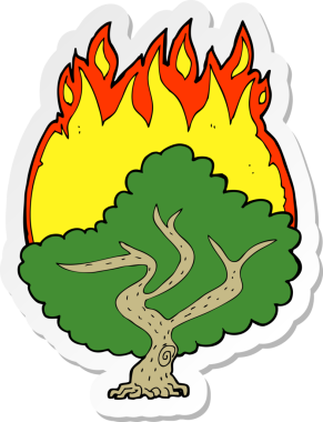 Bir insan tarafından çizilmiş yanan bir ağacın çıkartması.